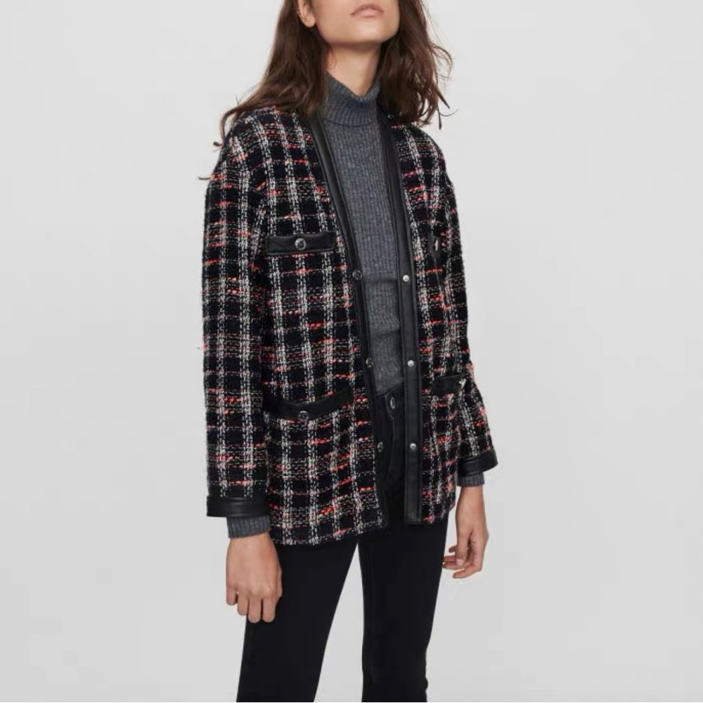 Maje Black and Red Tweed Blazer
